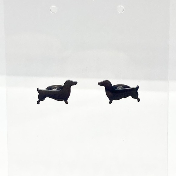 Black Tone Dachshund Weenie Dog Earring Pair - Picture 2 of 8